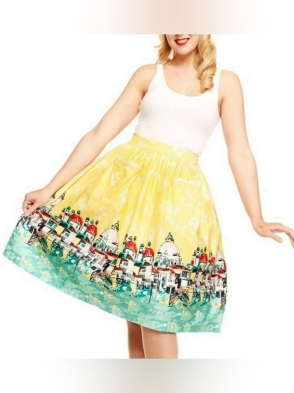 Lindy Bop 1950s Style Contessa Venice Border Skirt Size 6 Front Pockets Lined